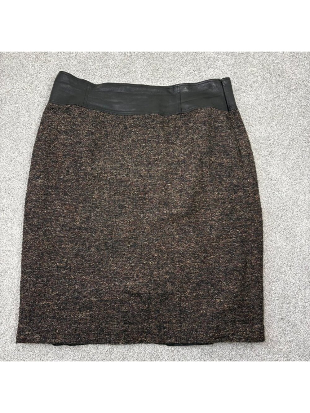 Lafayette 148 Skirt Womens 16 Pencil Tweed Leather Waist Academia Wool Blend
